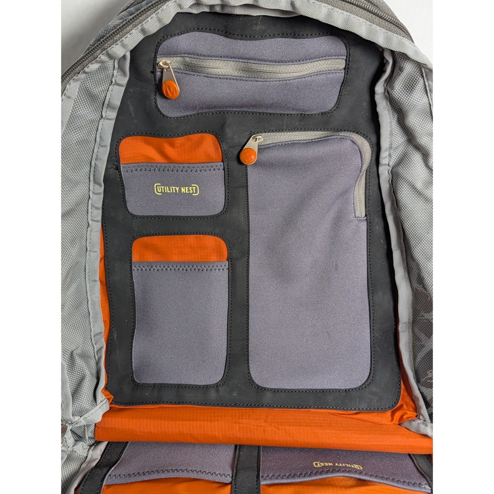 Merrell Gray Backpack Utility Organizer Laptop Travel Hiking Bag Orange Interior - Picture 7 of 16